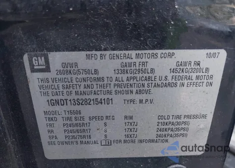 2008 Chevrolet Trailblazer Lt from USA, damaged, VIN 1GNDT13S282154101